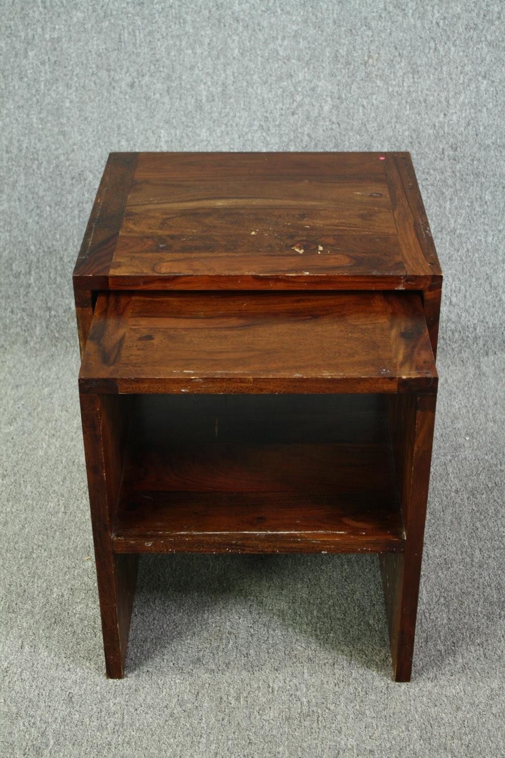 A nest of two occasional tables in Eastern hardwood. H.55 W.50 D.45cm. (largest) - Image 2 of 6