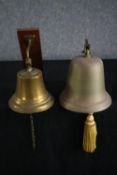 Two vintage brass bells. H.25 Dia 22cm. (largest)