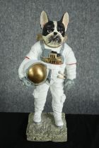 'Cosmic canine explorer'. A French Bulldog figure dressed as an astronaut. H.39cm.