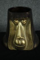 A gold finished baboon head planter. Poly-resin. H.27cm.