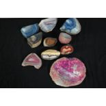 A collection of ten agate geode pieces and slices, some dyed. L.19cm. (largest)