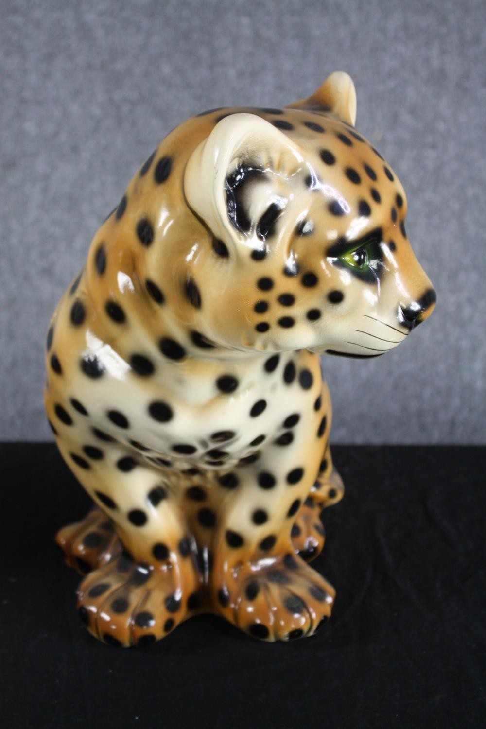 A hand painted ceramic puppy together with a leopard cub. H.36cm. (largest) - Image 5 of 6