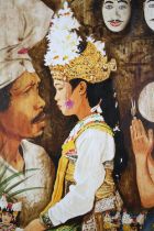Large oil on canvas painting. 'Homage Molnar'. Portraits of people in traditional Bali dress. Signed