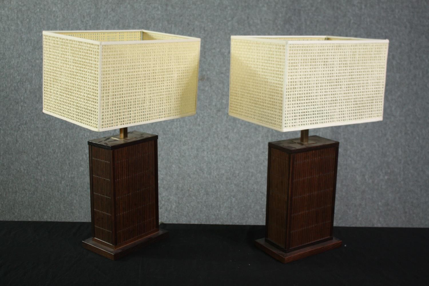 A pair of square table lamps with matching shades. H.62cm. (each) - Image 2 of 5