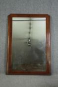 Wall or overmantel mirror, French walnut Art Deco with bevelled plate. H.140 W.99cm.