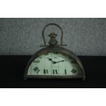 A modern industrial style half moon shelf clock. H.34 W.36 D.8cm.