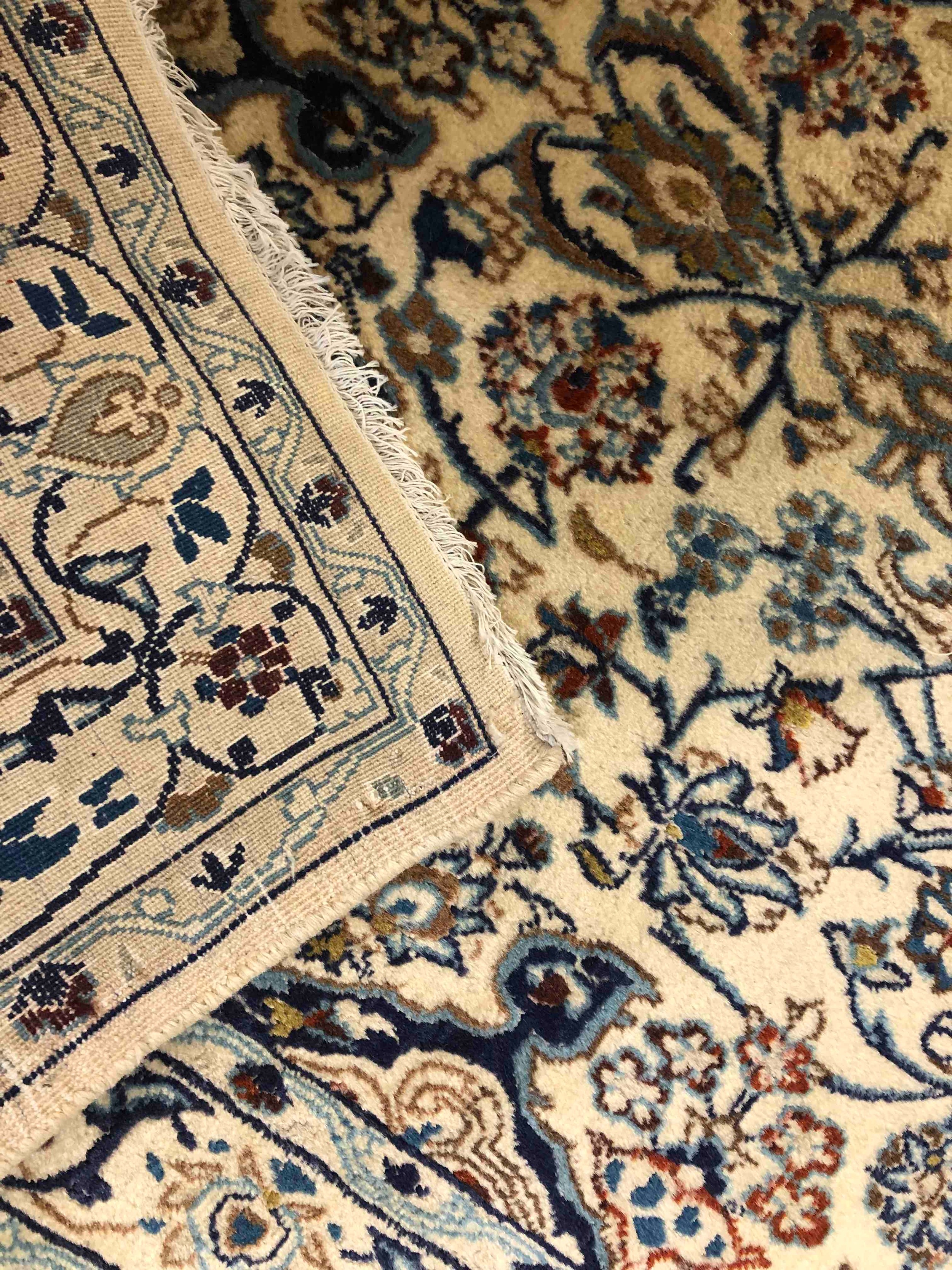 Carpet, Ispahan, silk mix with central medallion on a biscuit field within scrolling multiple - Image 2 of 3