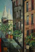 Mid twentieth century oil on canvas. A city street scene, probably Paris. Signed indistinctly