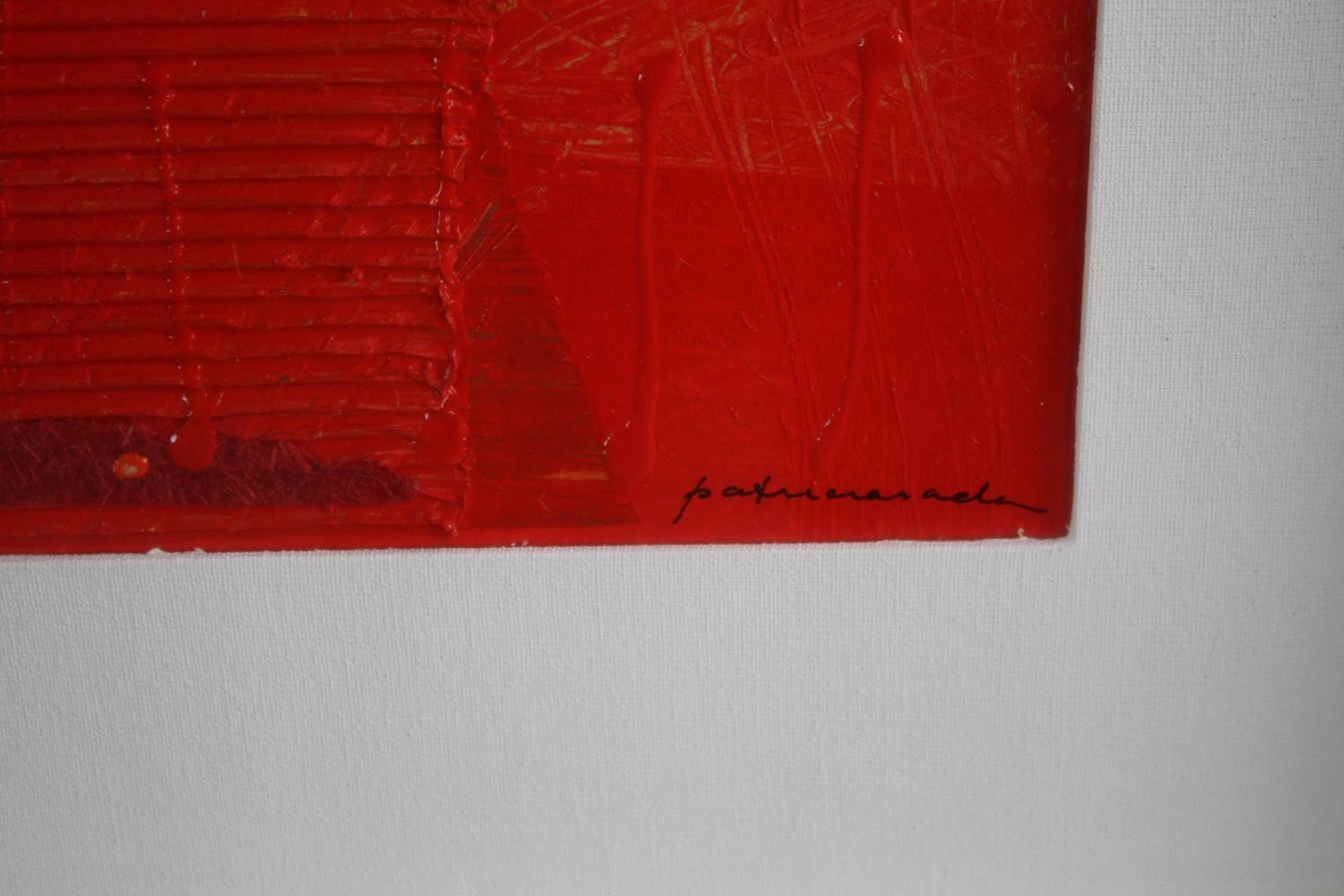Mixed media painting. Red abstract. Unsigned. Framed. H.51 W.51cm. - Image 4 of 6