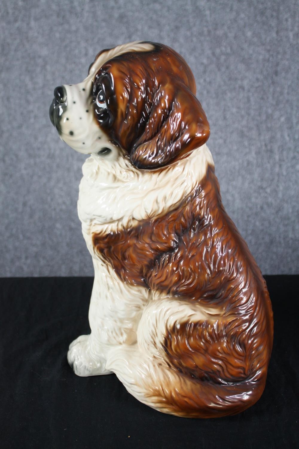 A hand painted ceramic puppy together with a leopard cub. H.36cm. (largest) - Image 3 of 6