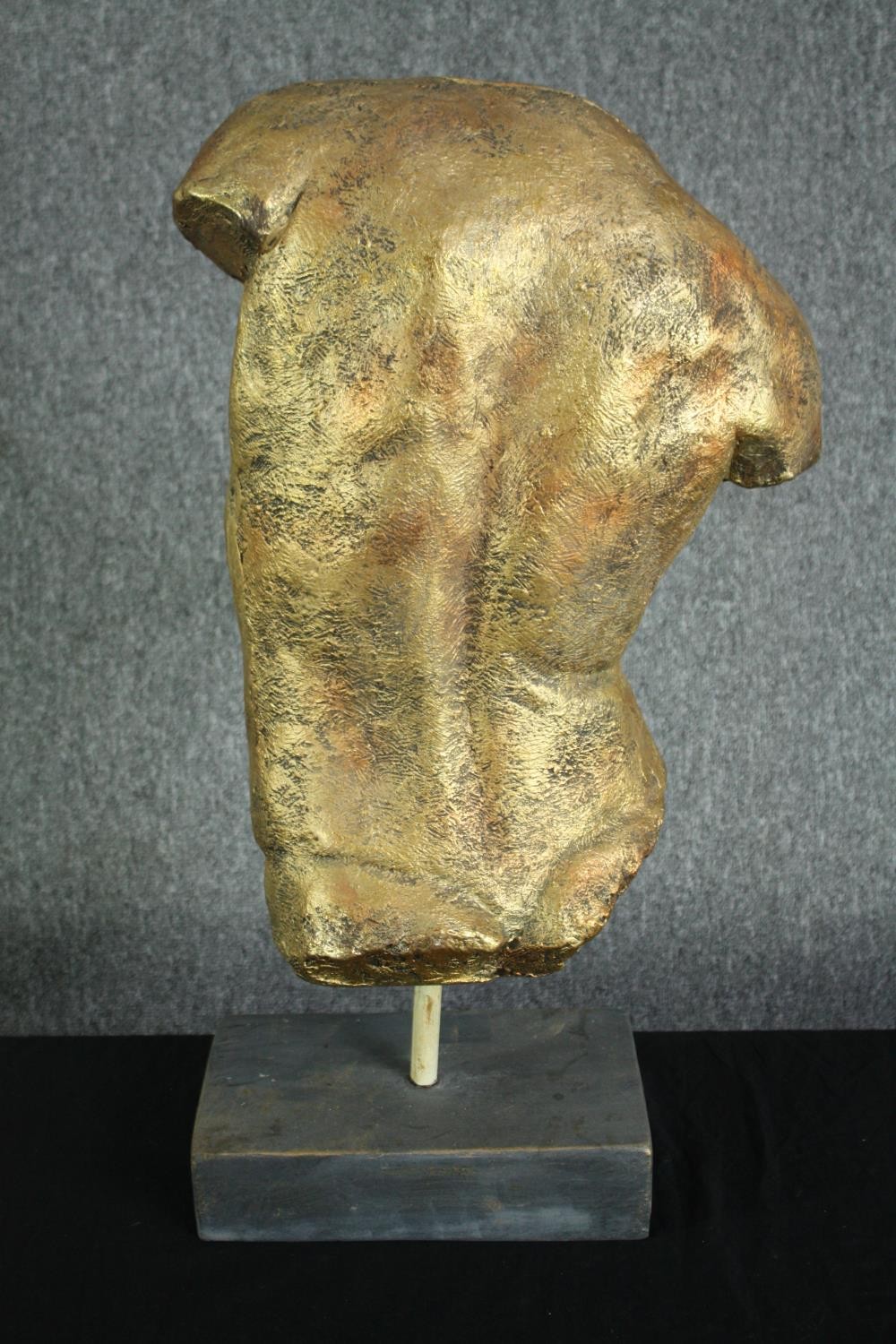 A modern fibreglass classical torso in a gold finish. H.67cm. - Image 4 of 4