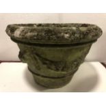 An old composite stone garden planter. Well aged and worn. H.34 Di.48cm.