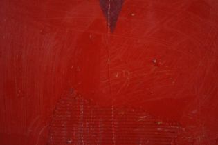 Mixed media painting. Red abstract. Unsigned. Framed. H.51 W.51cm.