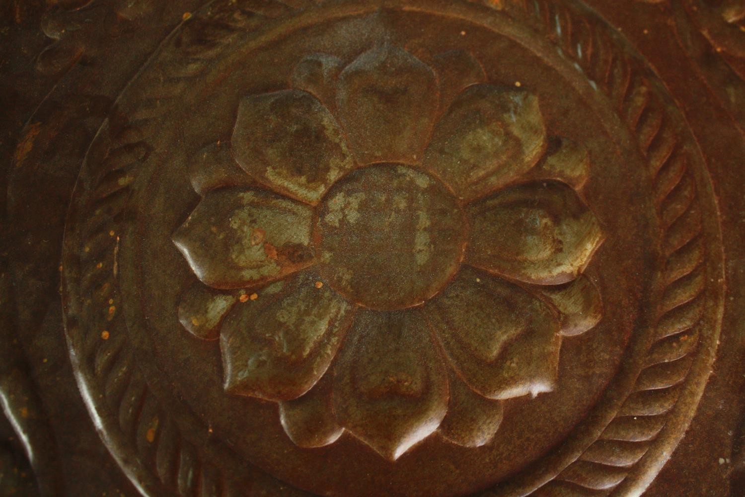 Four early twentieth century suspended ceiling leaf tiles. Three from pressed tin and one copper. - Image 11 of 11