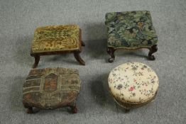 A miscellaneous collection of four 19th century footstools. H.20 W.33 D.33cm. (largest)