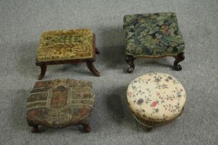 A miscellaneous collection of four 19th century footstools. H.20 W.33 D.33cm. (largest)