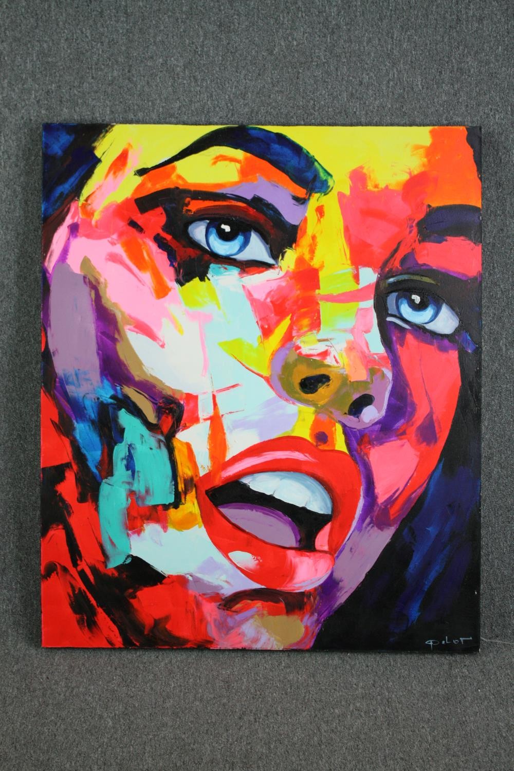 Acrylic painting on canvas. A portrait study of a woman's face. H.121 W.100cm. - Image 2 of 4