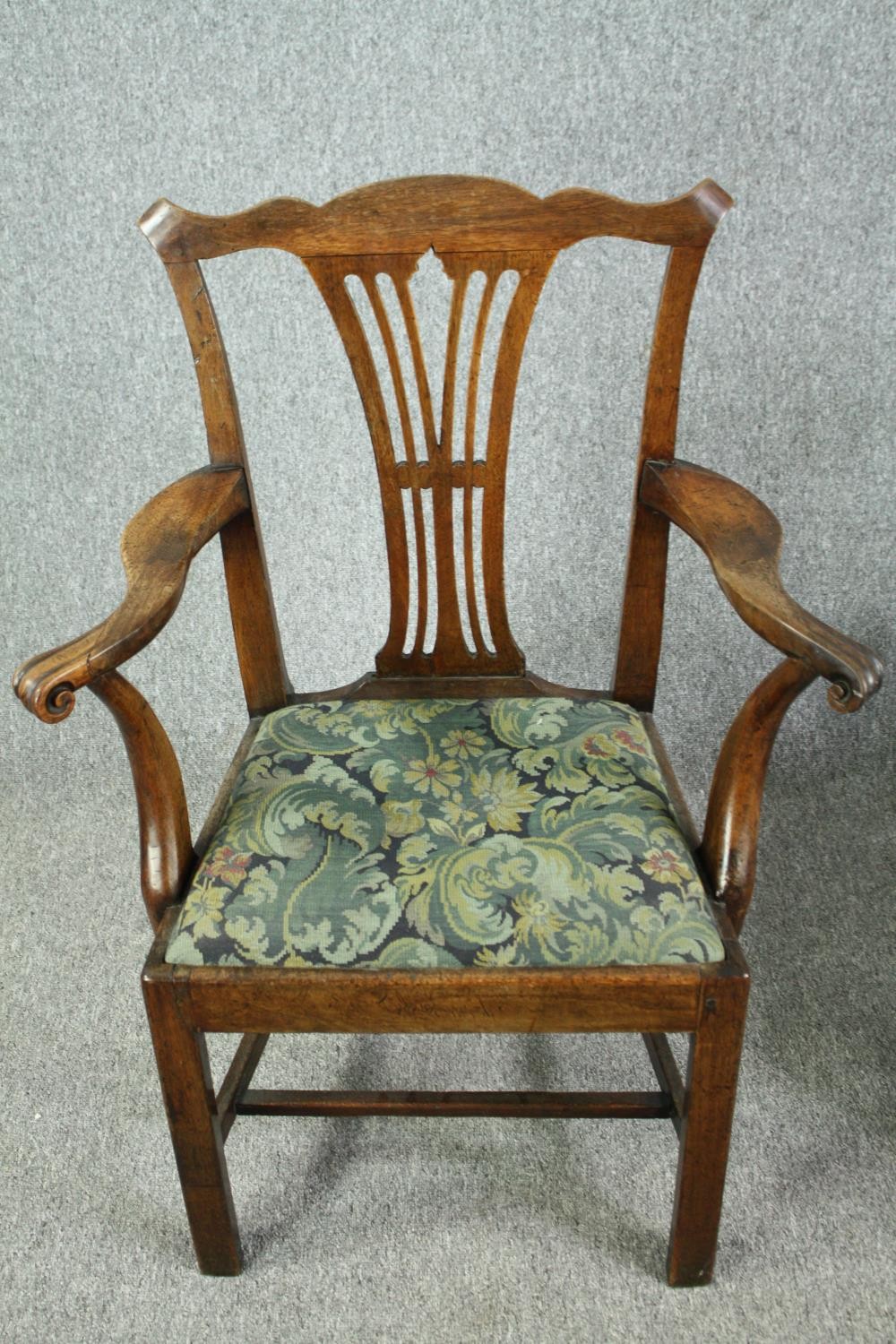 Carver armchairs, a near pair, Georgian oak and elm. - Image 2 of 9