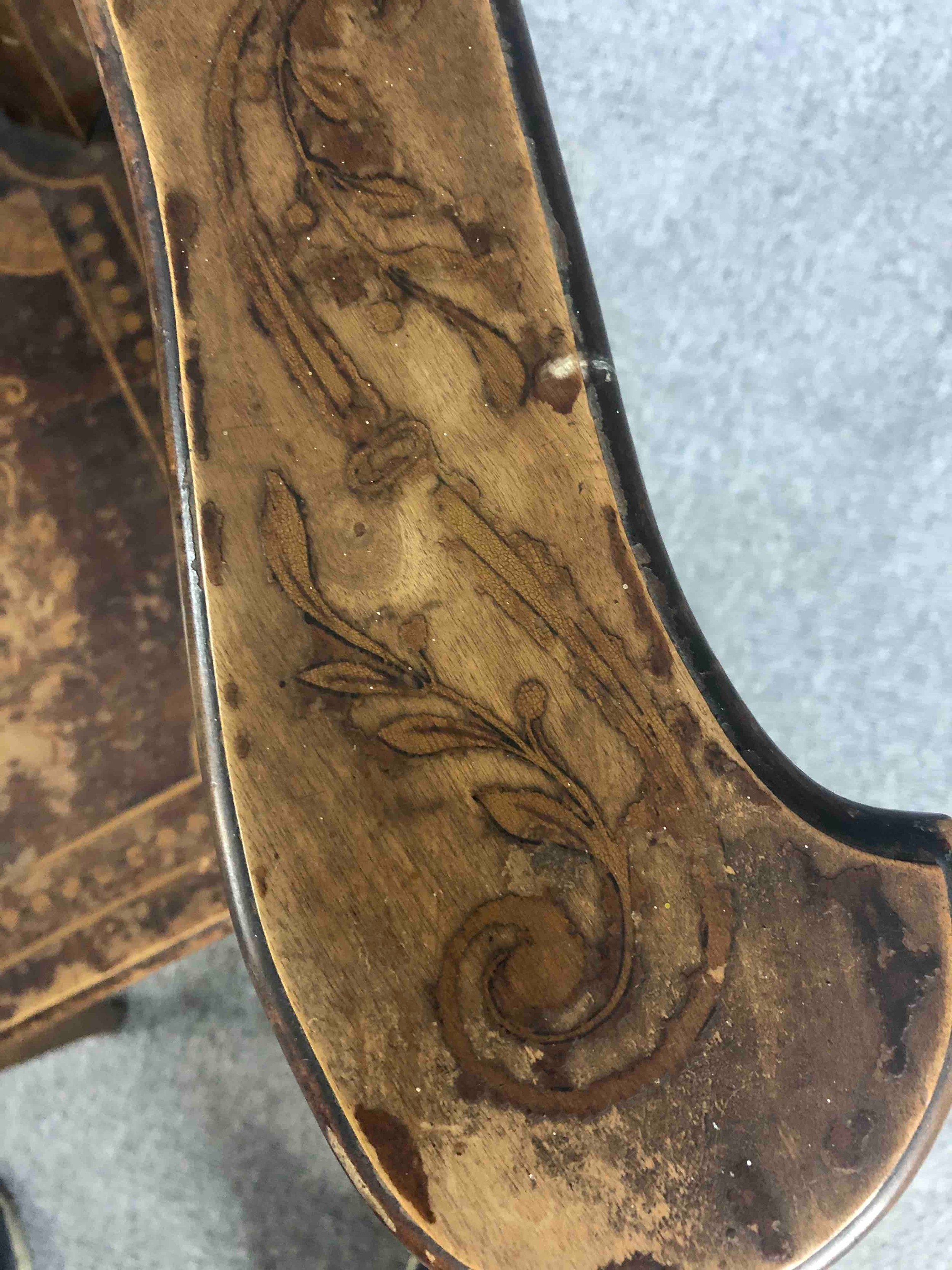 Corner chair, early 19th century oak with all over Classical style and scrolling foliate pen work - Image 6 of 6