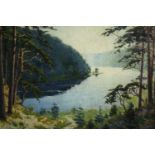 Oil painting on board. An impressionist style view of a lake. Signed 'L. Achtenhagen'. Undated but