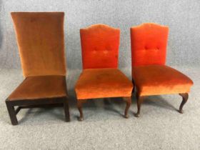 A Georgian mahogany side chair and a pair of mid century bedroom chairs. H.90cm. (largest)