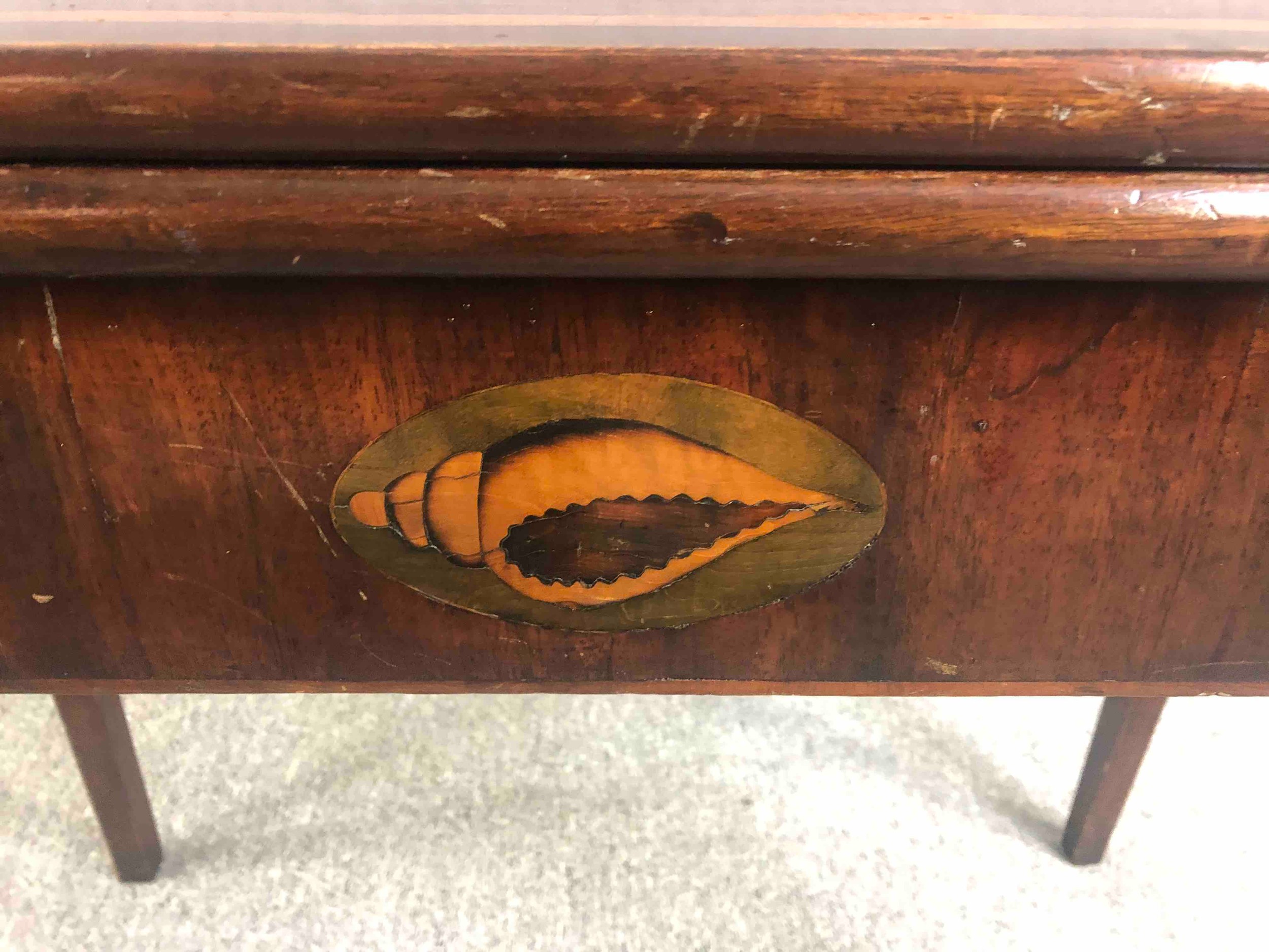 Card table, Georgian mahogany with satinwood and olivewood conch shell inlay. H.72 W.93 D.90cm. - Image 8 of 9