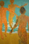 Rafael Alvarez Ortega (Spanish. 1927-2011). Oil on board. A beach scene with three nudes. Signed