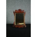 Wall mirror, Georgian mahogany and parcel gilt with original plate. H.49 W.34cm.