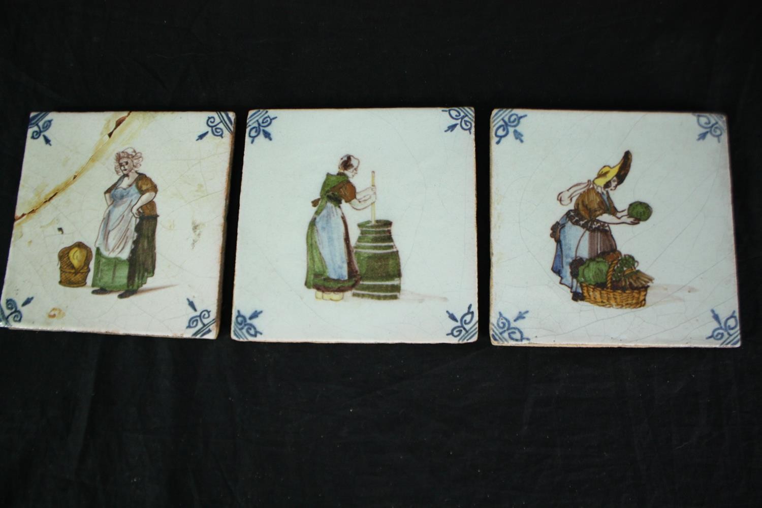 A set of thirteen early nineteenth century Dutch Makkum tiles. Eight hand painted and brightly - Image 5 of 9
