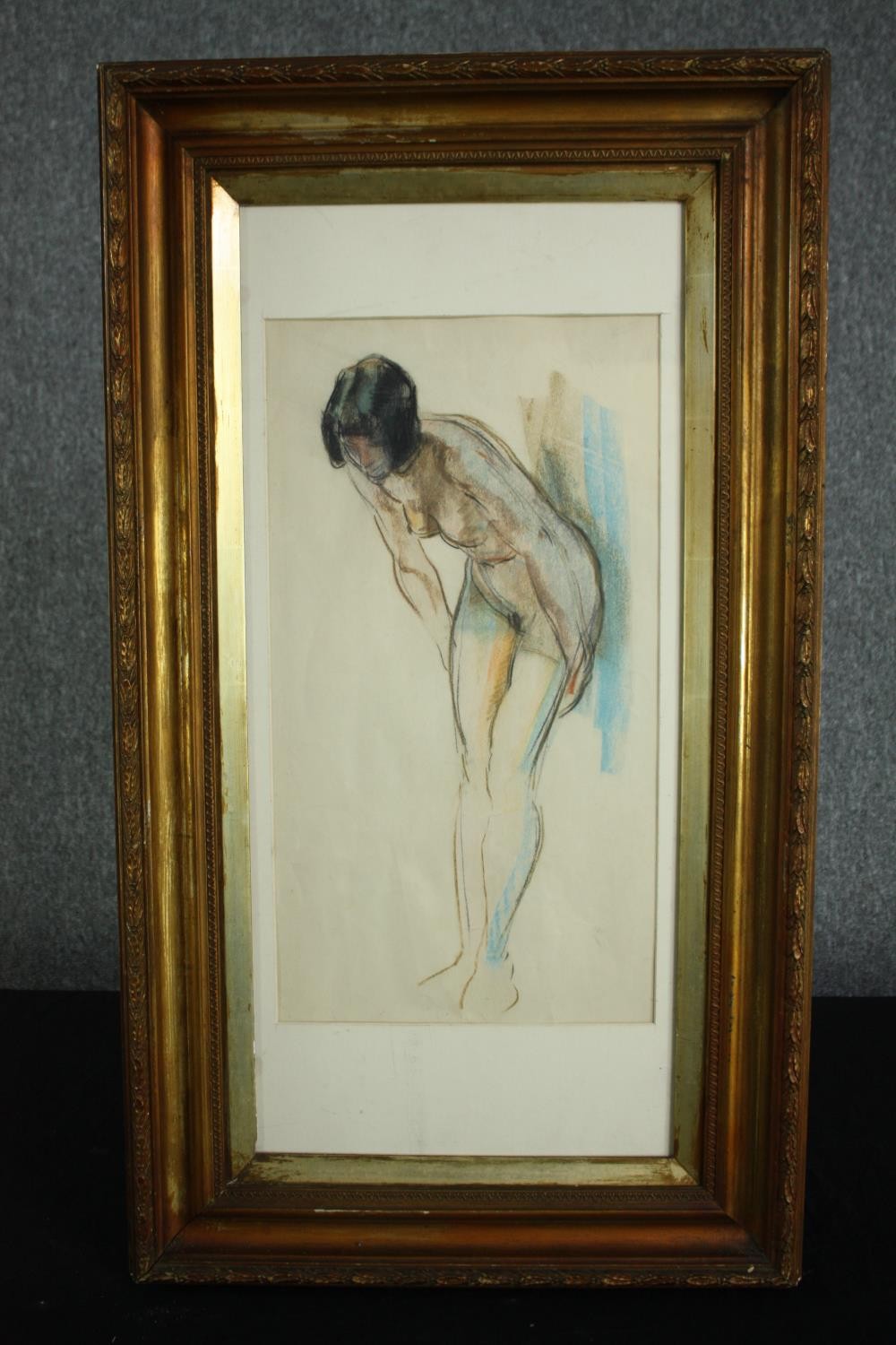 A mid twentieth century female nude study. Pastel on paper. Unsigned. Glazed and in a later - Image 2 of 3