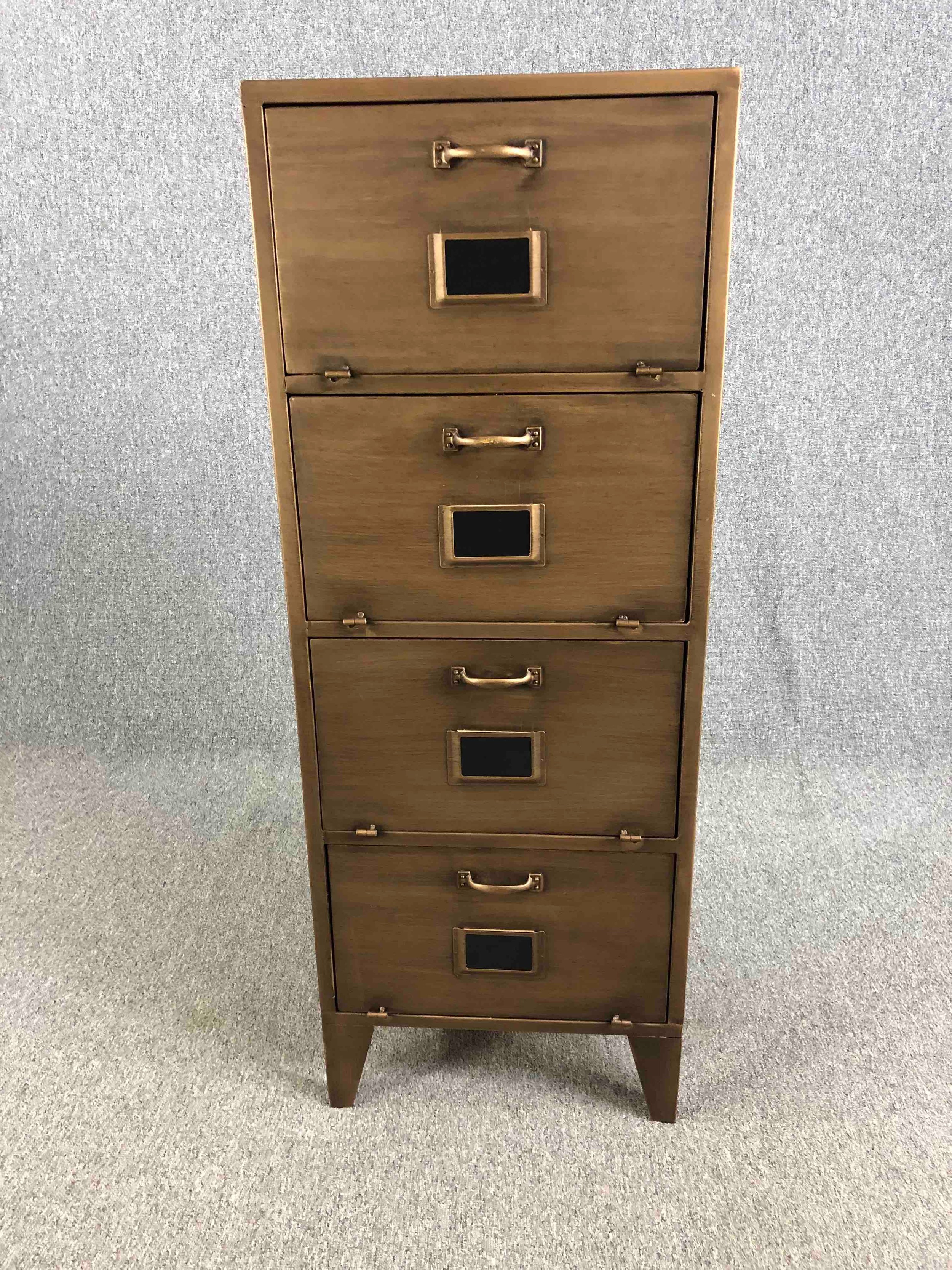 Filing cabinet, contemporary metal in vintage style with fall front sections. H.101 W.45 D.40cm.