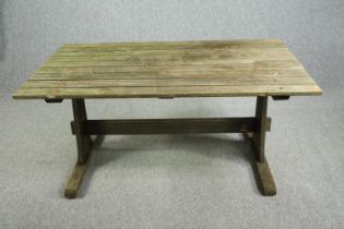 Garden table, vintage weathered teak. H.69 W.152 D.91cm.