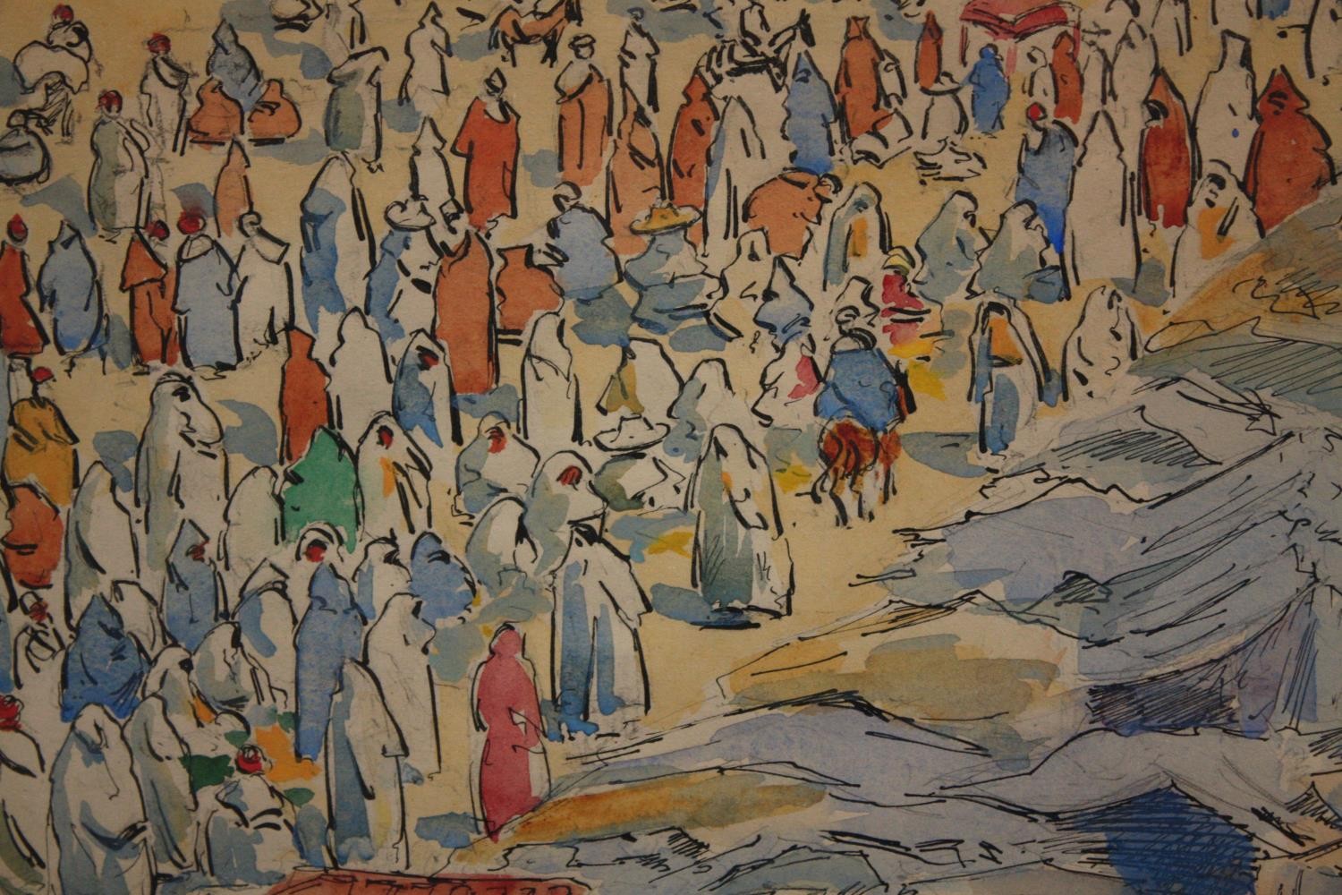 Watercolour. A crowd of people. Signed and dated indistinctly in pencil and again on the mount. - Image 2 of 5