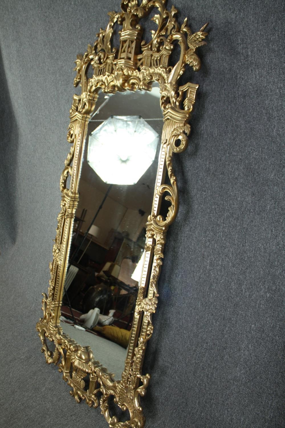 Pier mirror, full height carved giltwood in the Chinese Chippendale style. H.200 W.100cm. - Image 2 of 5