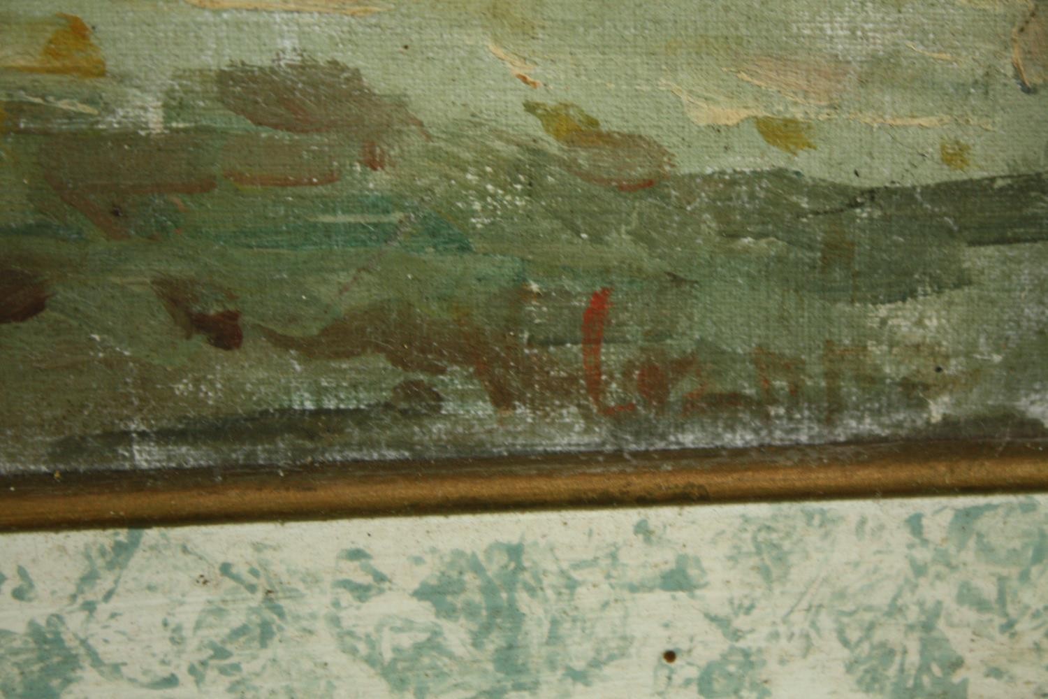 A late nineteenth century oil on canvas. An impressionist style painting of a boat at shore. In a - Image 3 of 4