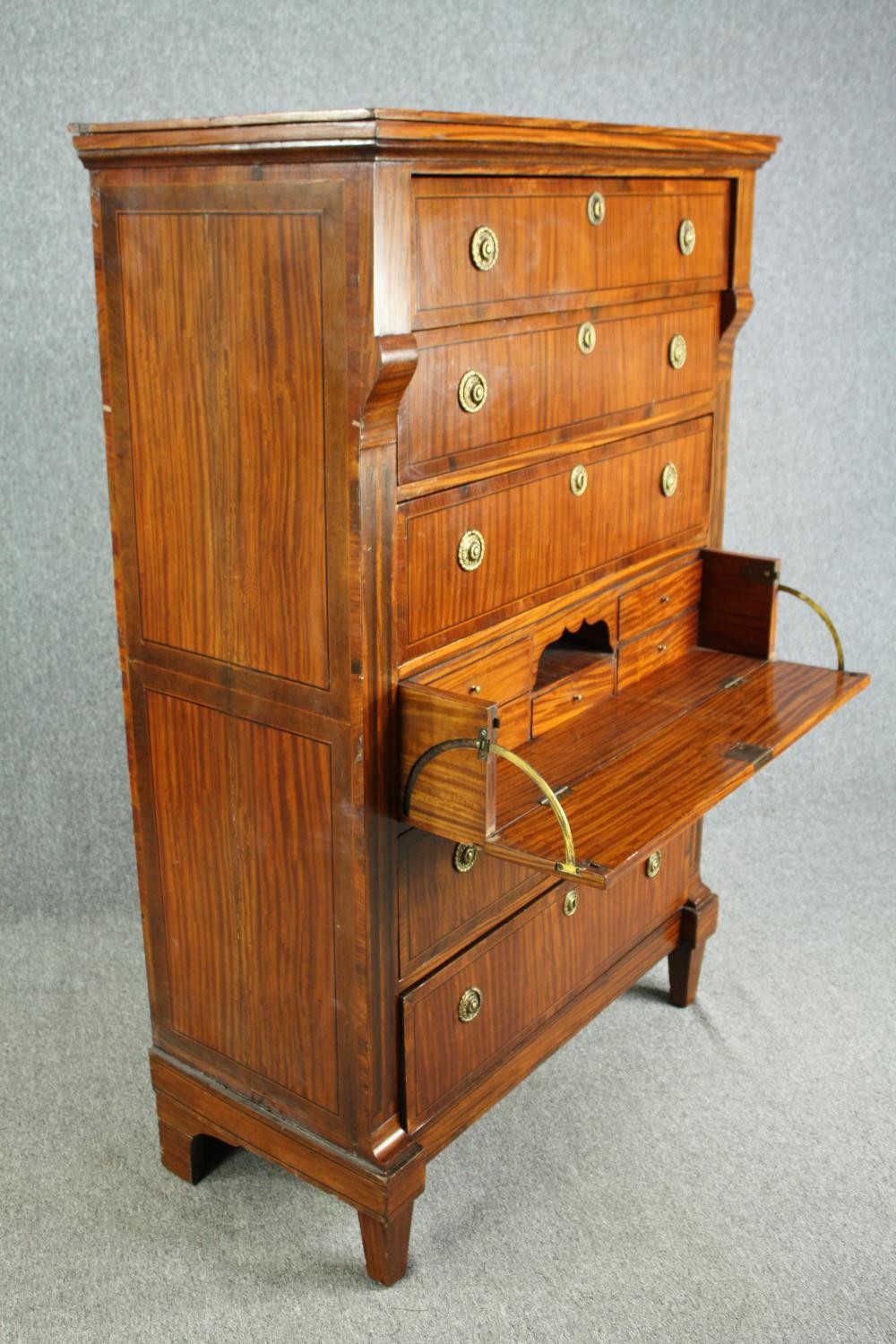 An early 19th century satinwood and crossbanded Biedermeier secretaire chest of six drawers with a - Image 4 of 8
