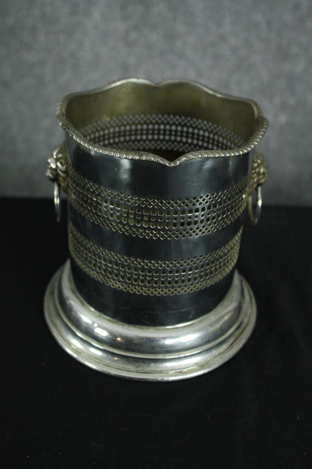 A silver plated wine bottle coaster with twin lion head handles along with a silver plated - Image 2 of 8