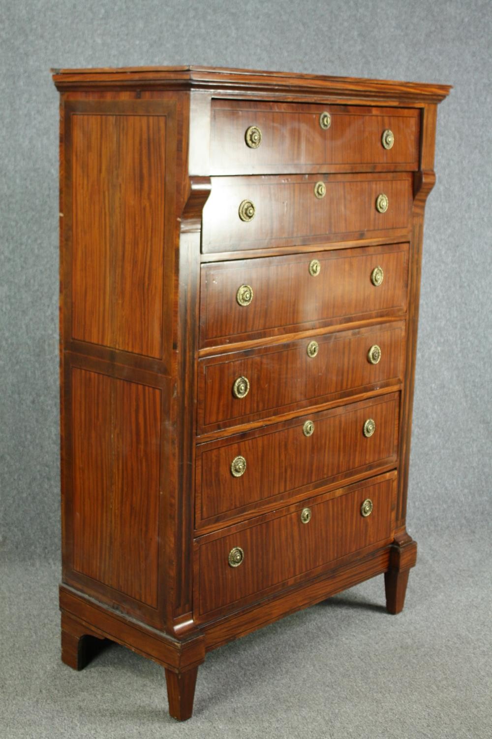 An early 19th century satinwood and crossbanded Biedermeier secretaire chest of six drawers with a - Image 2 of 8