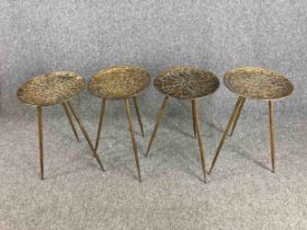 Four Bakerhill side tables. Three legged tables made from iron but finished in a distressed gold
