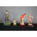A mixed collection of figurines. Three made from porcelain and one metal. H.36cm. (largest)