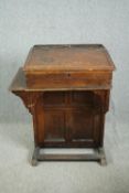 A late 19th century pine school desk. H.106 W.85 D.61cm.