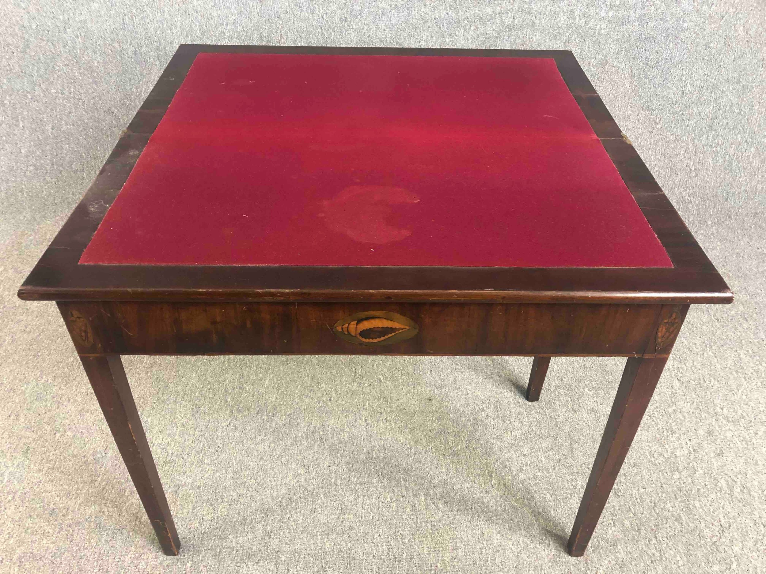 Card table, Georgian mahogany with satinwood and olivewood conch shell inlay. H.72 W.93 D.90cm. - Image 5 of 9