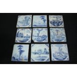 A collection blue and white Delft tiles. Various ages but mostly late eighteenth century. Includes