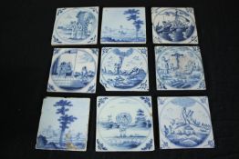 A collection blue and white Delft tiles. Various ages but mostly late eighteenth century. Includes