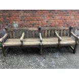City of London vintage park bench seats in weathered teak. H.91 W.259 D.73cm.