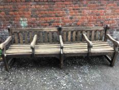 City of London vintage park bench seats in weathered teak. H.91 W.259 D.73cm.