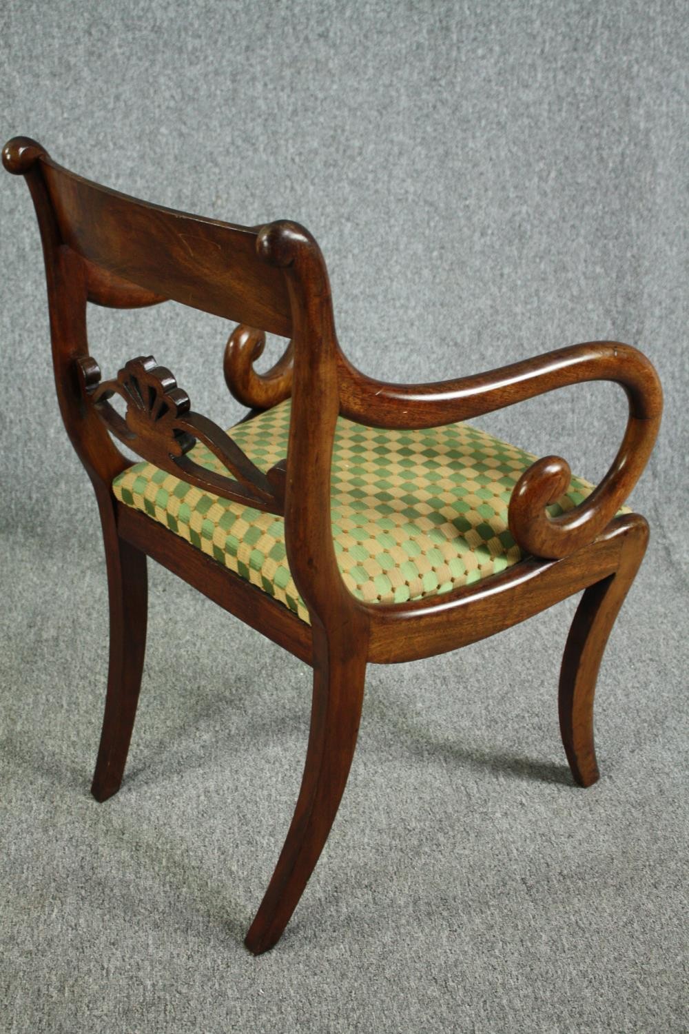 A Regency mahogany armchair along with a 19th century footstool covered in the same material. - Image 4 of 6
