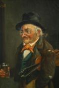 An early to mid nineteenth century oil on canvas portrait of what looks like an inebriated musician.