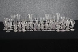 An assortment of 19th and early 20th century stemmed rummers and cordial glasses. Including