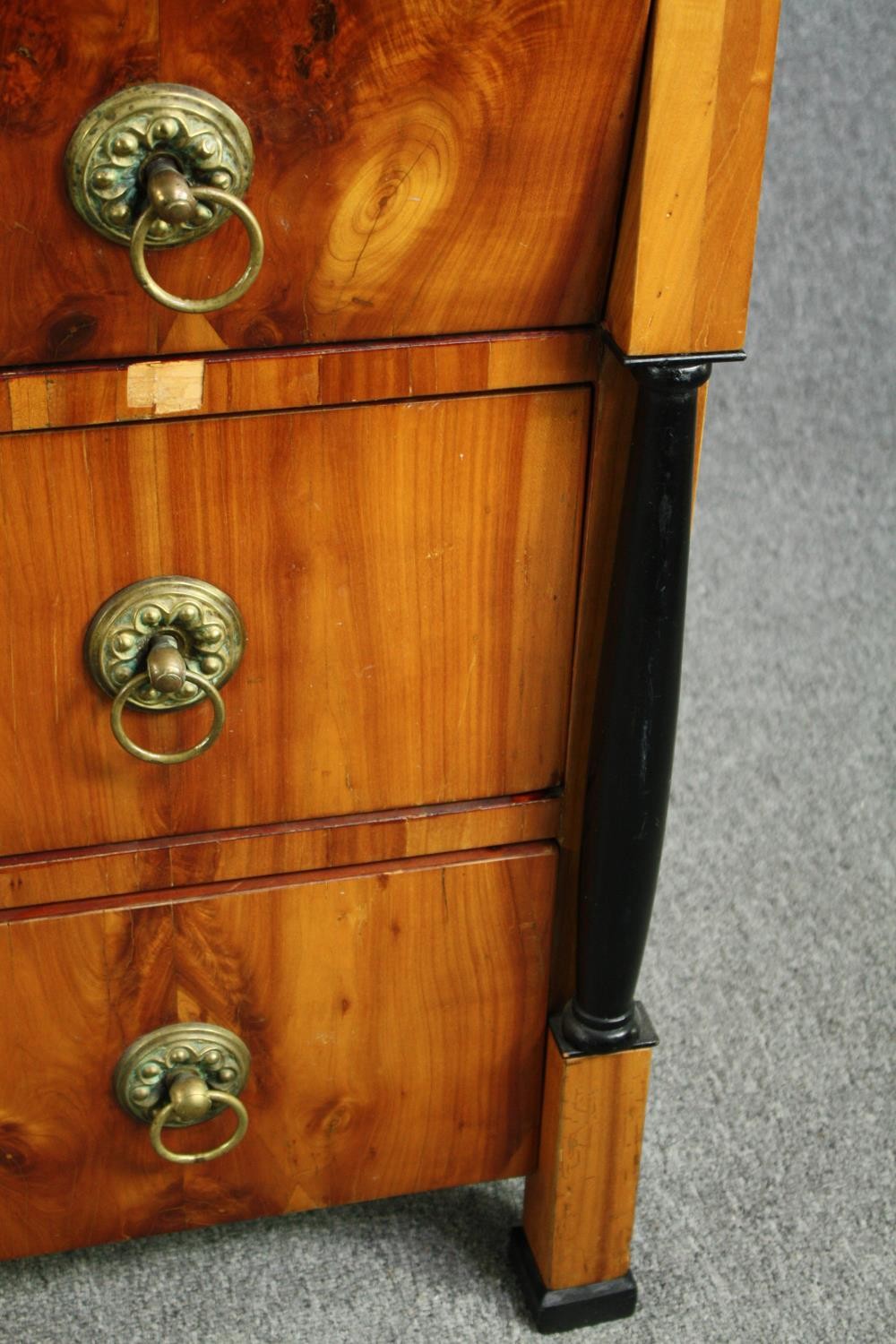 An early 19th century walnut Biedermeier chest of three long drawers flanked by ebonised pilasters - Image 8 of 8